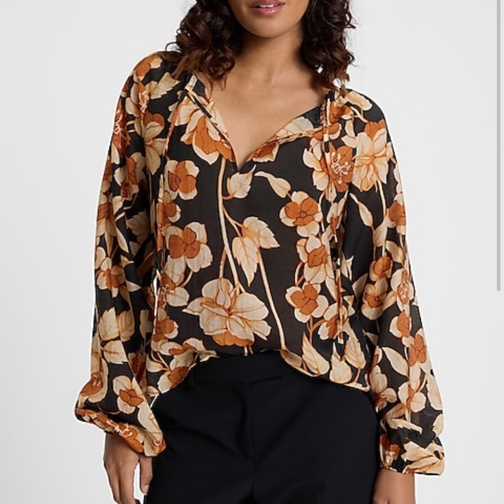 Express Black and Orange Floral Blouse